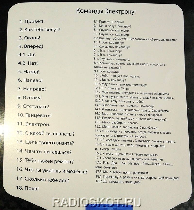 Список голосовых команд для робота