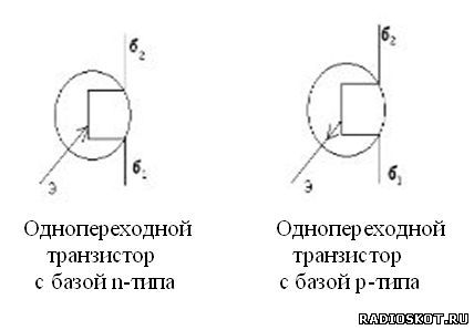 Схематическое изображение однопереходных транзисторов