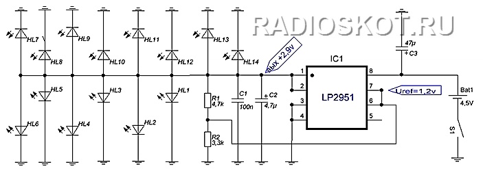 схема питания светодиодов в LED фонарике