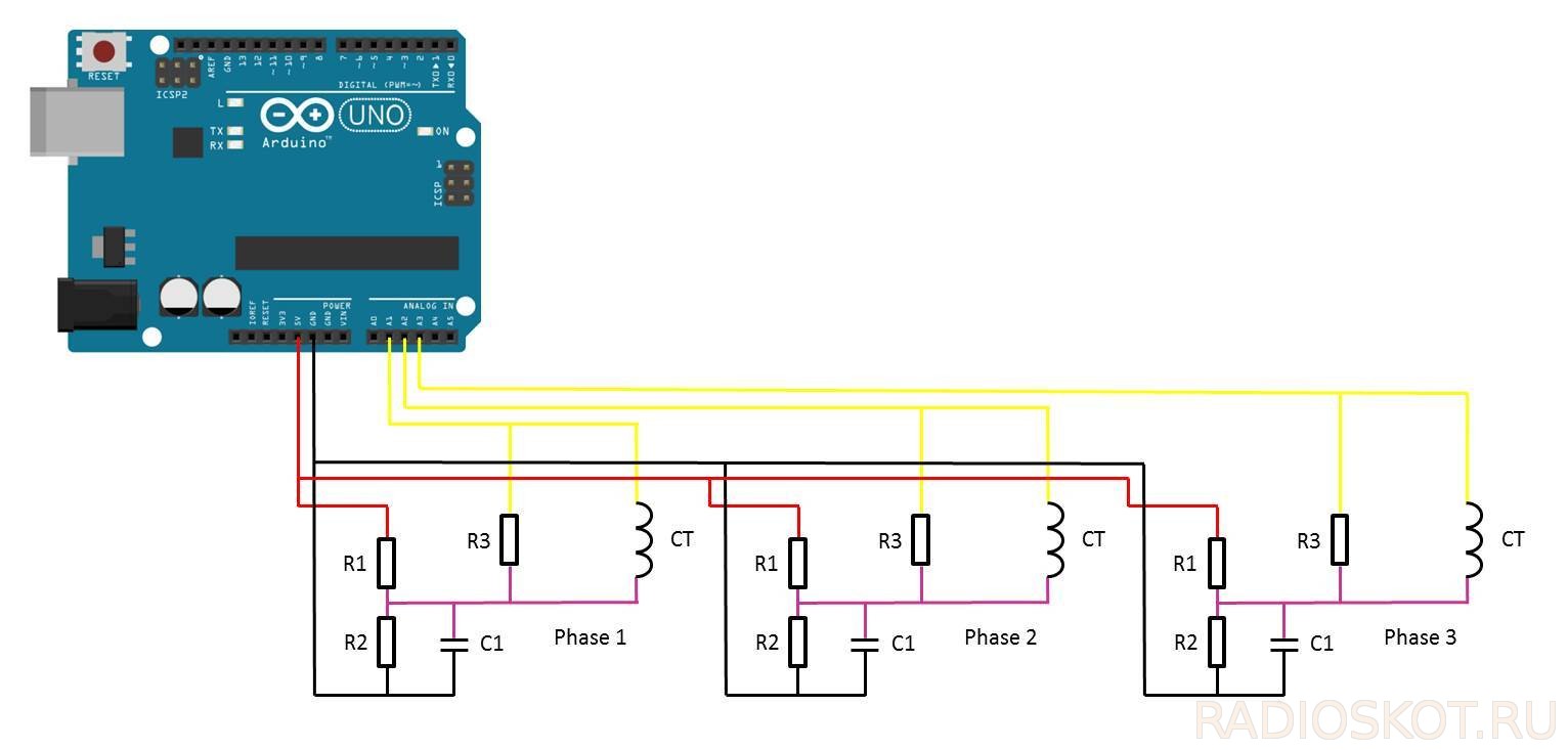 Принципиальная схема подключения ТТ к Arduino
