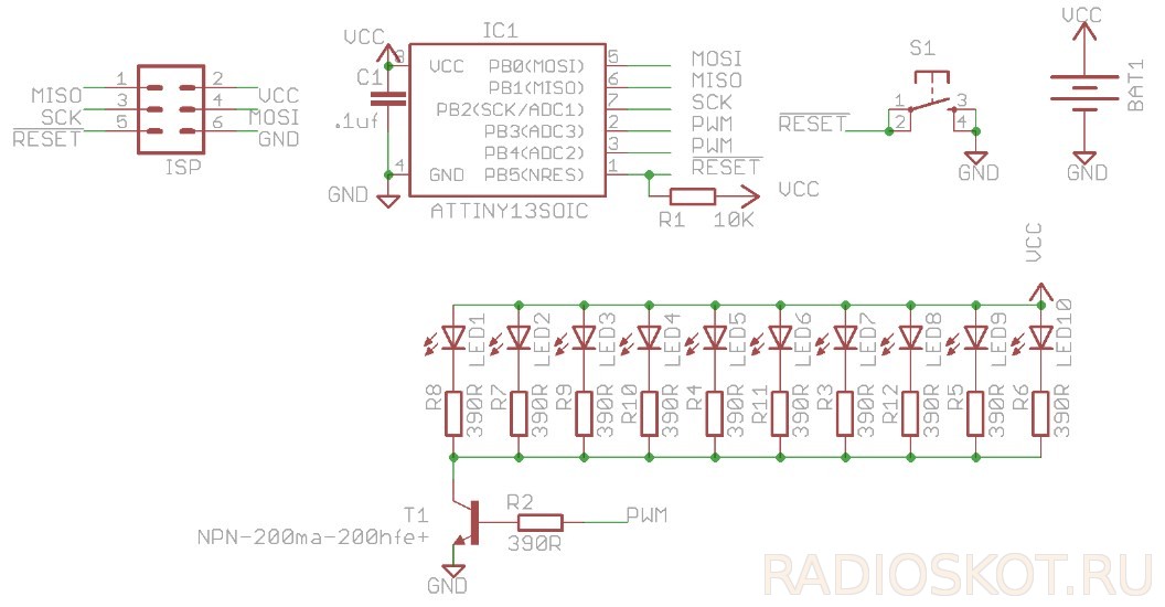 Схема LED открытки на микроконтроллере